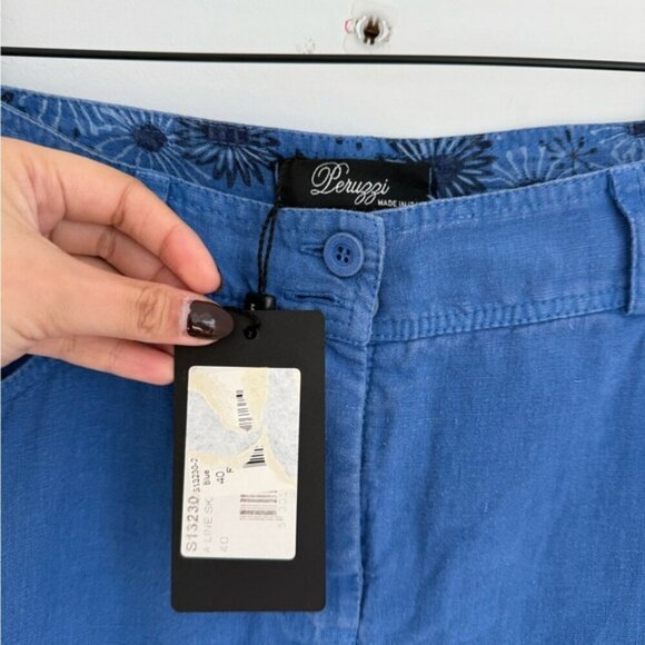 NWT Peruzzi Made in Italy Linen Blue A-Line Midi Skirt size EU 40 - Picture 3 of 6